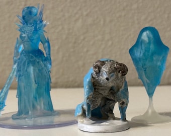 Custom 3D Printed Auril the Frostmaiden.  All Three Forms