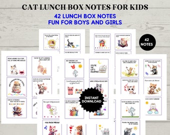 Cat Lunch Box Notes for Kids - Printable School Lunch Fun, Positive Messages, Daily Affirmations, Kindness and Motivation