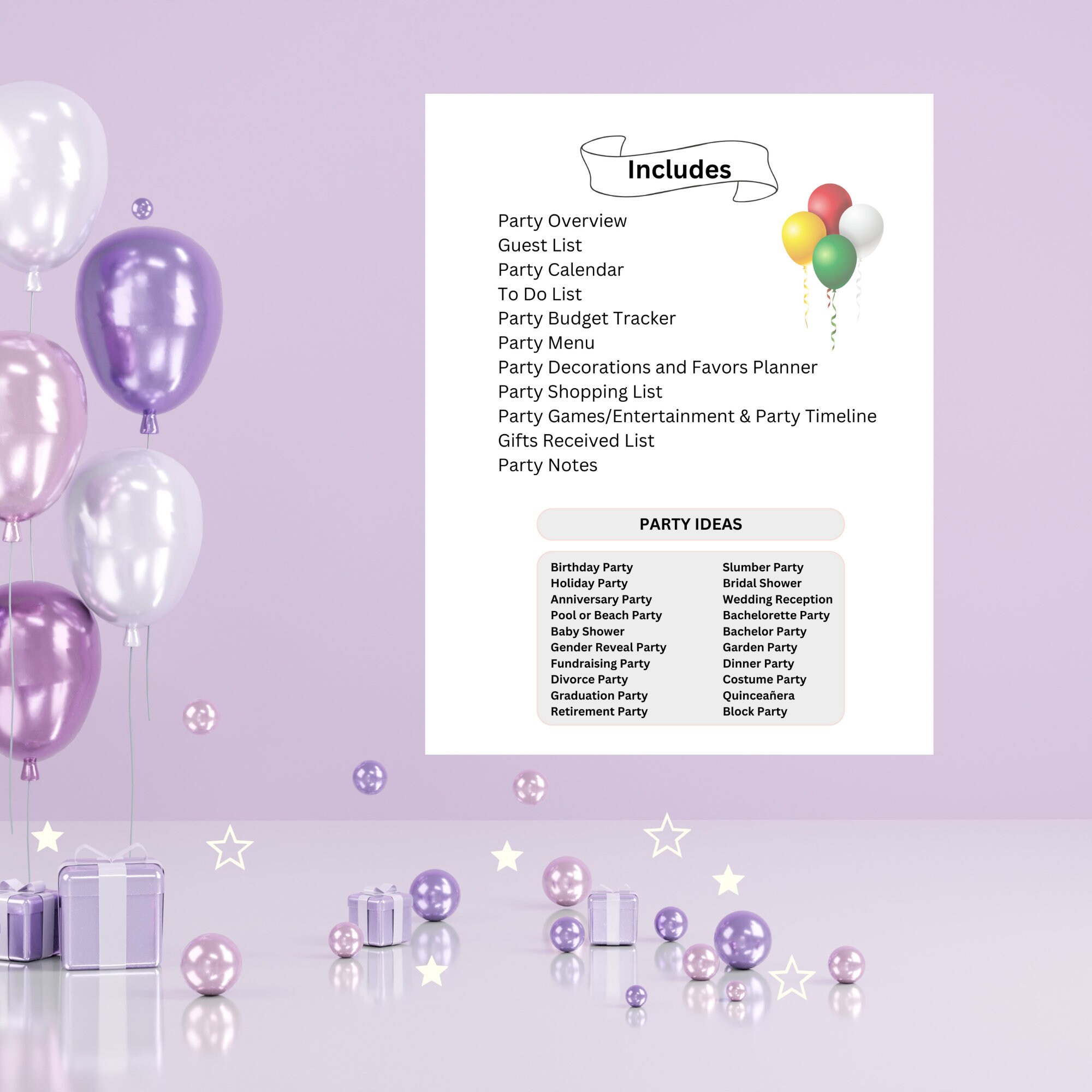 Printable Simple Party Planner Guest List Event Organizer Birthday ...