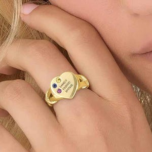 Anillo con grabado de nombre o palabras, anillo personalizado estilo corazón, joyería hecha a mano, regalo único para la madre y la familia, anillo grabado personalizado