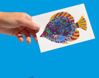 Tropischer Fisch (A5, ungerahmt) – Strukturiertes Collage-Kunstwerk