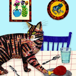 Naughty cat (A6) - Textured Collage Artwork