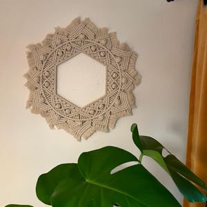Macrame wreath wall hanging, hexagon and circle frames, boho wall decor