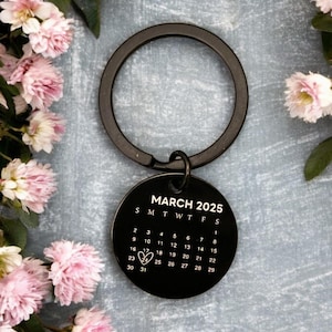 Personalized Calendar Keychain Engraved Keychain Custom Date Key chain Customized Metal Keychain Valentines Day Gift Personalized Keychain