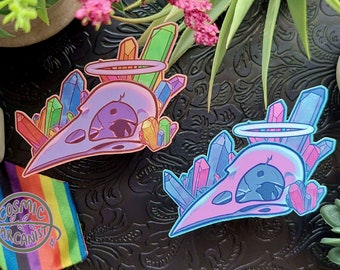 Subtle LGBT+ Pride Crow Skull and Crystals Matte Mirror Sticker