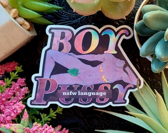 Transmasc Boy Puss Holographic Sticker
