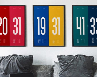 NFL Custom Score Minimal Print / Wall Art / Poster Bundle / Super Bowl Football / Canvas Home Decor / Black Frame Sports Gift / Minimalist
