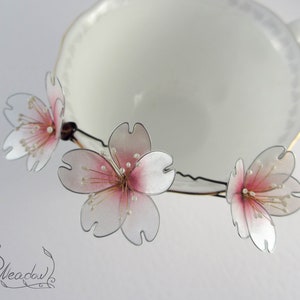 Pearl Sakura Flowers Hair Pins (set of 3) , Floral pins, Kanzashi, stained glass flower, hair stick, pink flowers