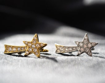 Meteor Ear Cuffs, Shooting Star Clip on, Star Earrings, Non Pierced Ears, Starry Earrings, Silver/Gold Star Earrings, Space Earrings, Gift