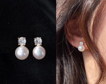 Tiny Pearl Clip on Earrings, Freshwater Pearl Clip on Earrings, Bridal Clip on Studs, CZ Clip on Earrings, No Piercing Earrings, Wedding