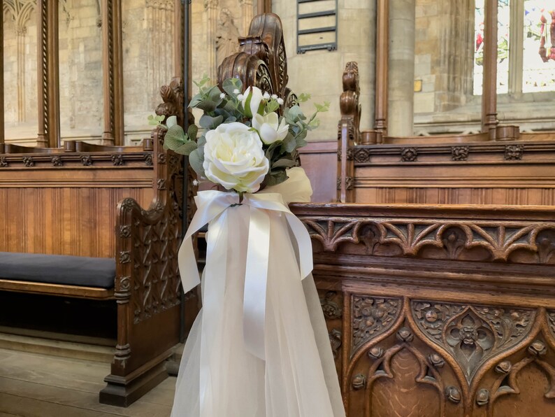 Wedding Pew Decoration White & Green Wedding Pew Ends Etsy