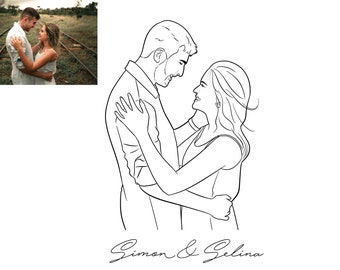 Couple Custom Simple Sketch Drawing, Wedding Line Drawing, People Line Drawing, Couple Simple Drawing, Wedding Personalize,Character Outline
