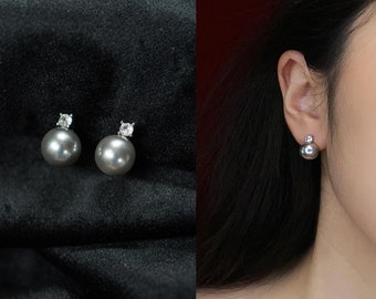 Grey Pearl Clip on Earrings,  10mm/12mm Round Grey Pearl Clip on Studs, No Piercing Earrings, Pearl Ear Cuff, Birthday Gift, Wedding Clip on