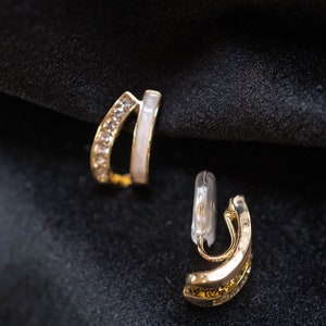 Chunky Claw Clip on Earrings, Dainty Double Band Hoop Clip on Earrings, Zircon Shell Clip on Earring, Statement Earrings, Office Style image 7