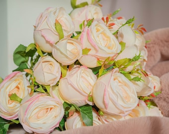 High Quality Artificial Roses, Pink Rose, Ivory White Roses, Artificial Flowers, DIY Rose Bouquet, Artificial Flowers Materials, Supplier