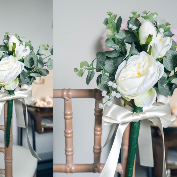 Wedding Pew Decoration, White & Green Wedding Pew Ends, Wedding Aisle Decorations, Wedding Chair Decoration, Event Decoration, Aisle Markers