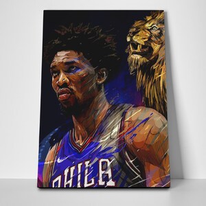  MW MERWEZI Joel Embiid Jersey Art Philadelphia 76ers NBA Wall  Art Home Decor Hand Made Poster Canvas Print(Stretched on Wood, 20x30):  Posters & Prints