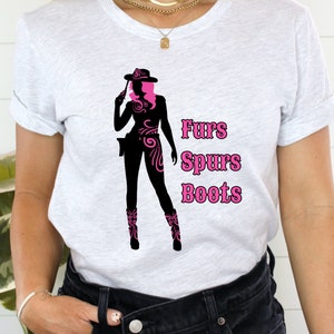 Cowgirl Shirt Furs Burs Boots Hat Western Line Dancing Barrel Racer Swingers Lifestyle Bachelorette Party Tee Women's Western T-Shirt Texas