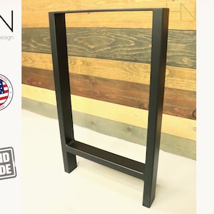 May include: Black metal table legs with a rectangular frame and a single crossbar. The legs are made in the USA and are handmade.