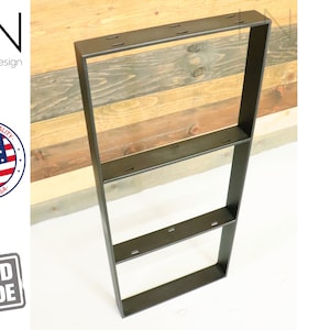 Steel Table Leg | 2&quot; Flat Bar two shelve | Mid Century | Industrial legs | Coffee Table legs | Bench legs | Powder coat| Sold Per Leg