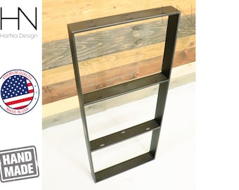 Steel Table Leg | 2" Flat Bar two shelve | Mid Century | Industrial legs | Coffee Table legs | Bench legs | Powder coat| Sold Per Leg