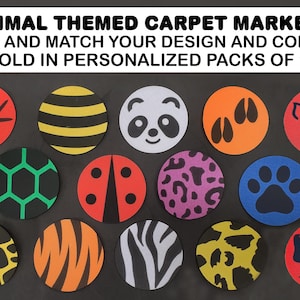 Animal Themed 4&quot; Classroom Carpet Markers Sit Spots (Pick your design & color - 10 pcs)