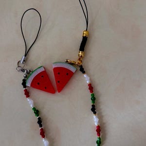 Palestine Phone Charm with Watermelon Bead | Handmade Beaded Flag Colors | Cultural Symbol Accessory