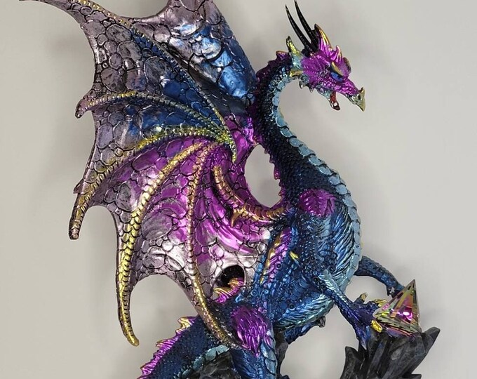 Metallic Blue and Purple Dragon With Crystal Statue Figurine - Etsy