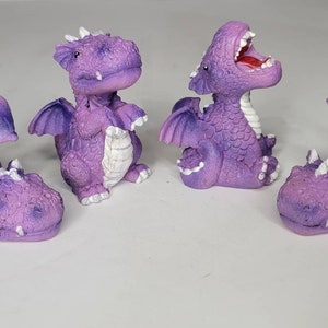 Adorable Set of Four (4) Cute Purple Dragons Statues Figurines