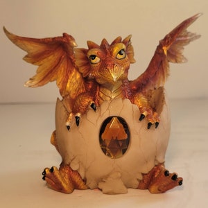 November (Topaz) Birthstone Hatching Baby Dragon Statue Figurine