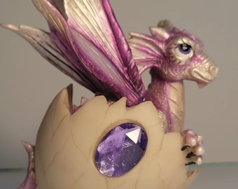 February (Amethyst) Birthstone Hatching Baby Dragon Statue Figurine