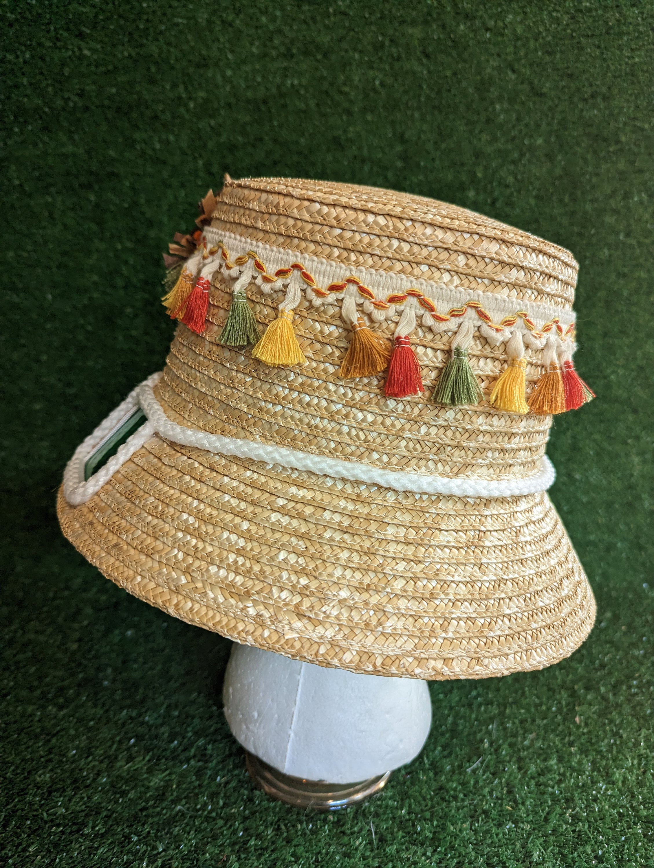 Sunglasses Hat, Sunglass Hat, 60's Straw Hat, Retro Straw Hat, Luau Hat, Pom Pom Hat, Beach Hat