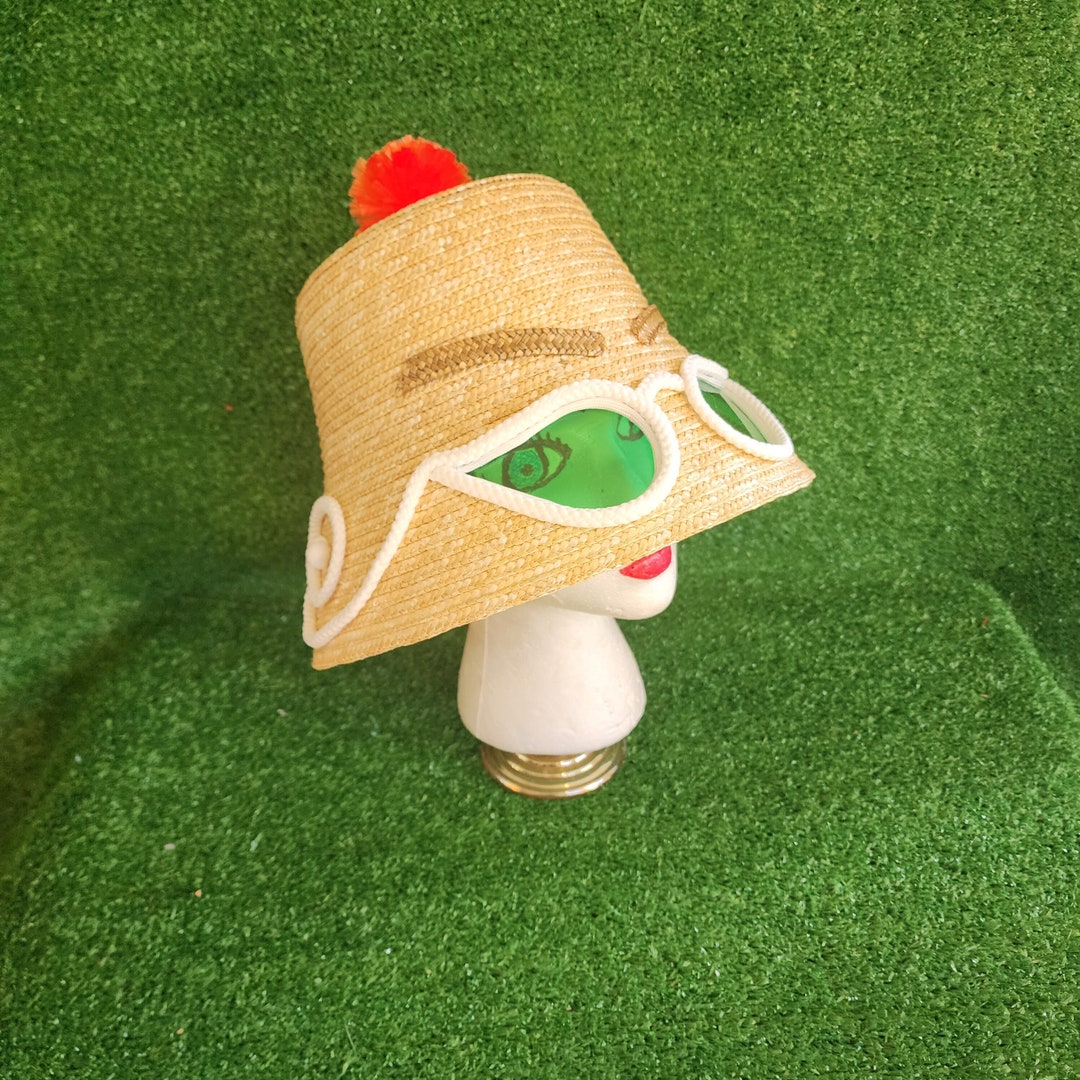 Sunglasses Hat Sunglass Hat 60's Straw Hat Retro Straw Etsy