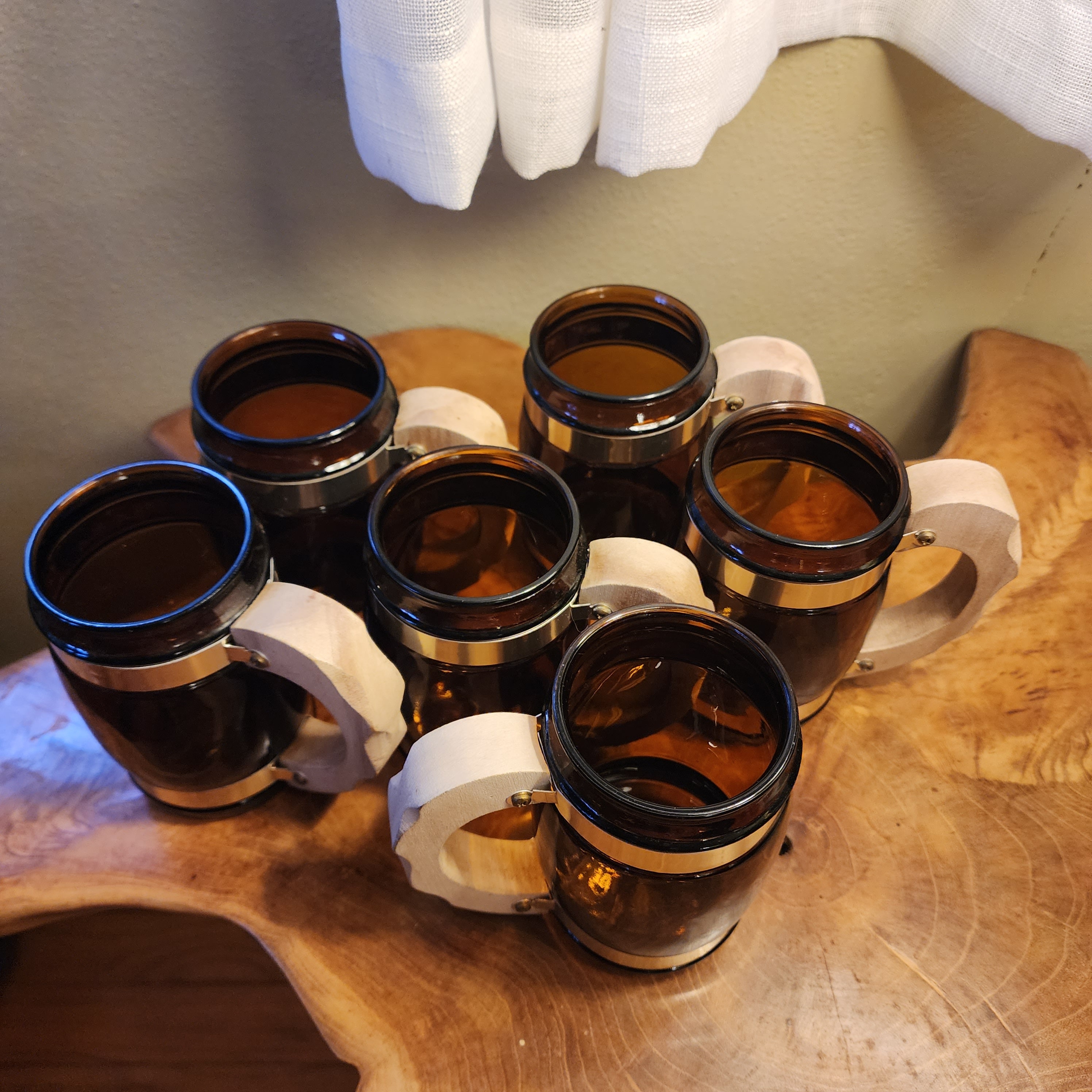 Vintage Siesta Ware Cowboy Amber Glass Mugs With Wooden Handles, Vintage  Mid Century Modern Siesta Ware Glass Mug 