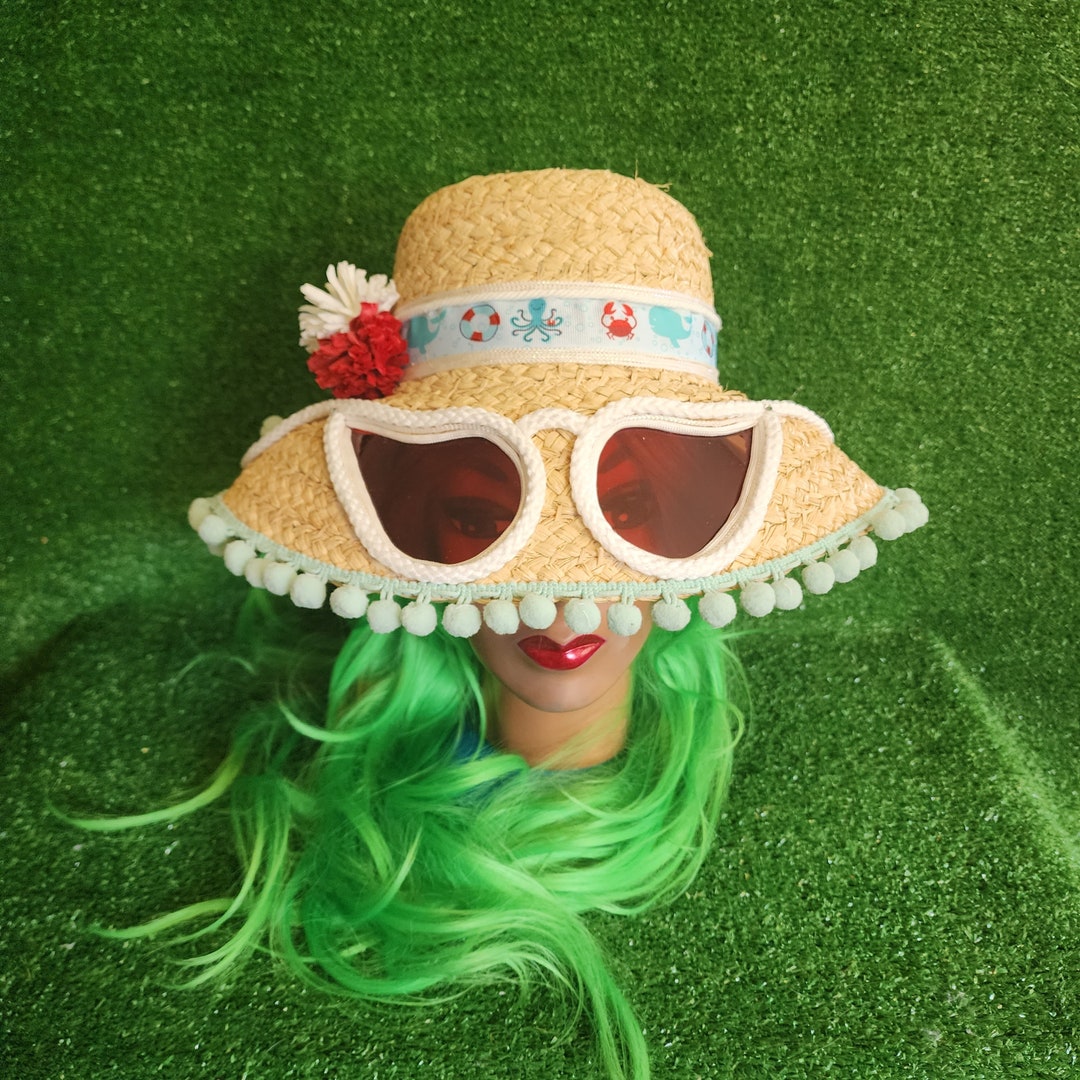 Sunglasses Hat Sunglass Hat 60's Straw Hat Retro Straw Etsy