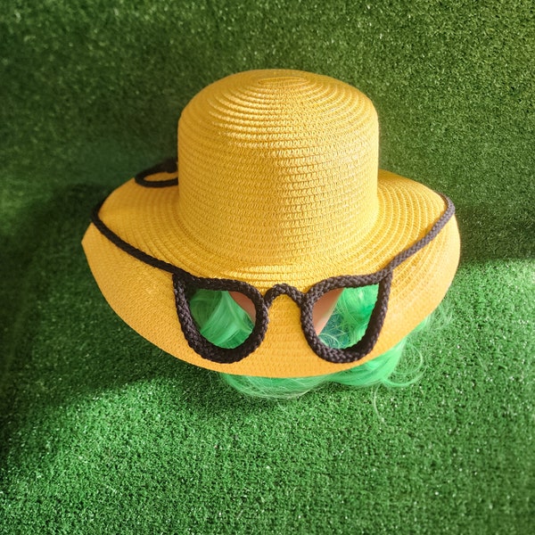 Sunglass Hat, Sunglasses Hat, Tiki Hat, Beach Hat, MCM Hat, Gidget Hat, 60's Hat, Luau Hat, Yellow Hat, Retro Straw Hat, Hepburn, Cat Eye