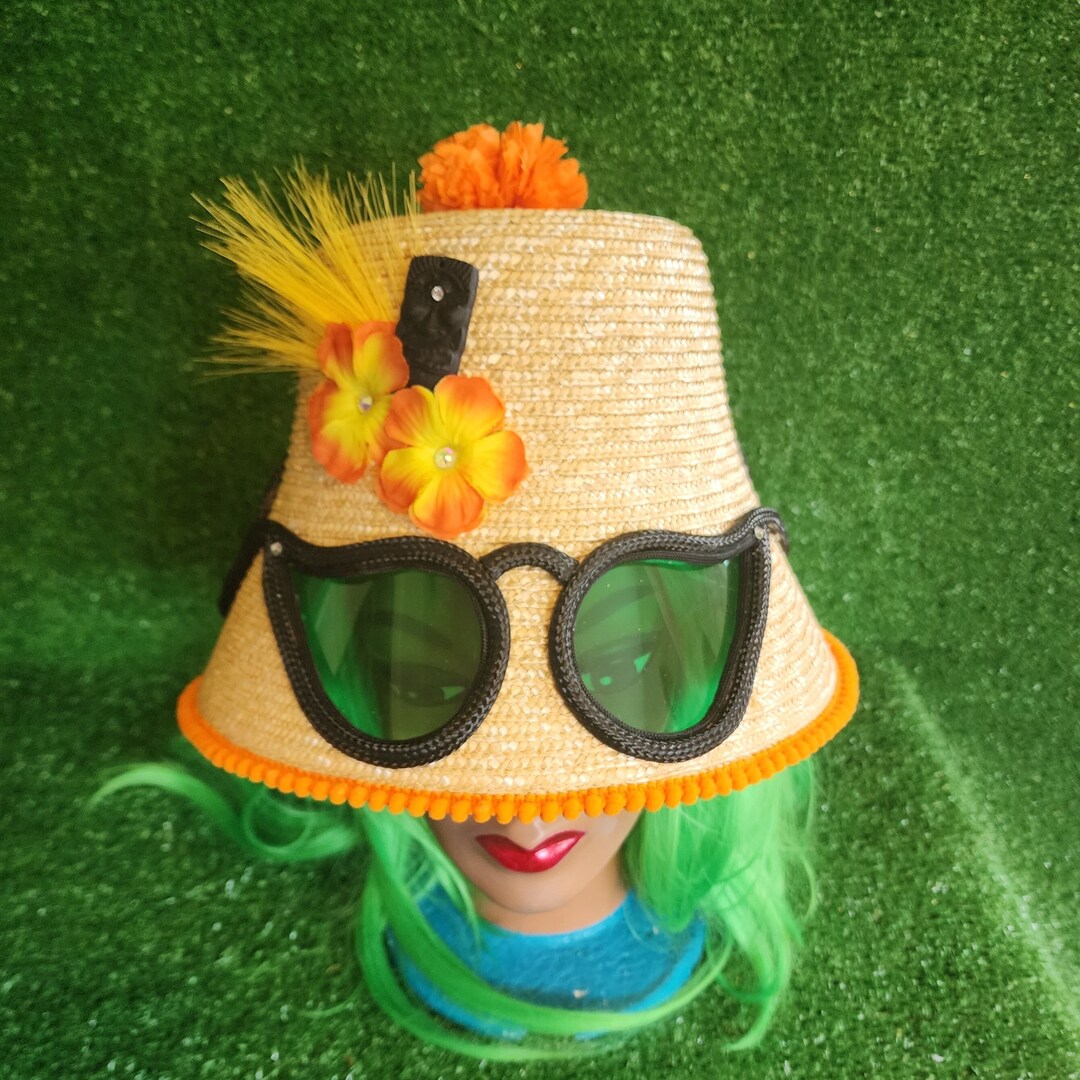 Sunglass Hat Sunglasses Hat Straw Bucket Hat Tiki Hat Etsy