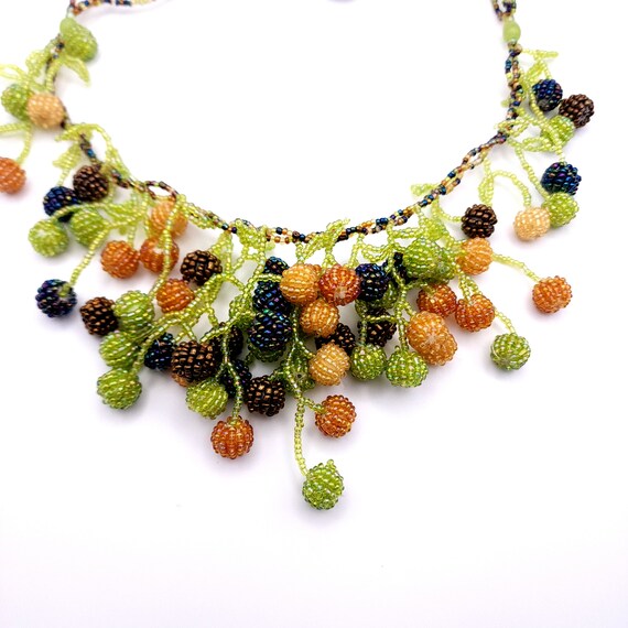 【VINTAGE HOLLYWOOD】Tropical Candy Beads Necklace Vintage Gorgeous Tropical Multi-colored Hand Beaded Necklace