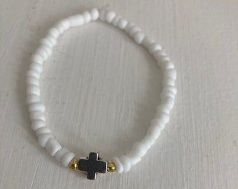 White beaded cross bracelet