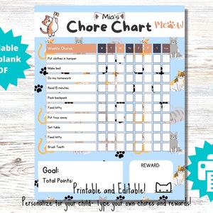 EDITABLE Kitty Cat Chore Chart Printable Pets Reward Points - Etsy Canada