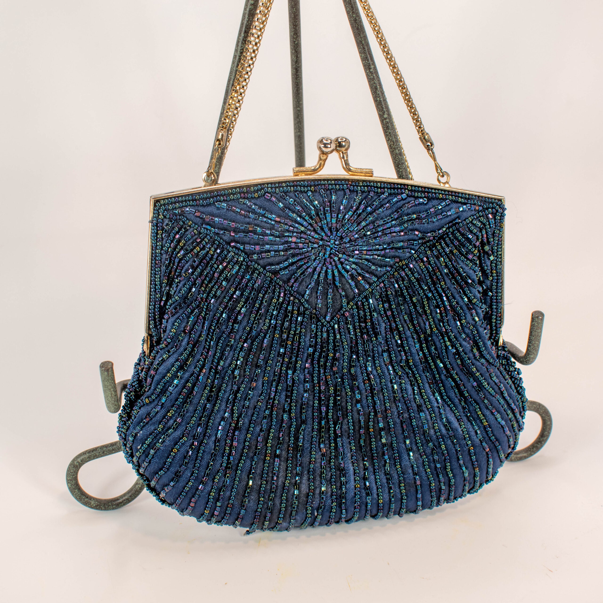 Vintage Navy Beaded Handbag / Clutch / shoulder bag