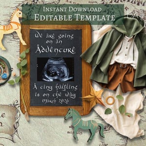 Fantasy Woodland Baby Reveal Digital Pregnancy Announcement - Rustic Gender Reveal Social Media Announcement - Ring Lord Baby Shower