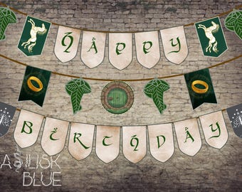 Printable Fantasy Birthday Banner - Medieval  Birthday Sign - One Birthday To Rule Them All - Medieval Bunting Flags - Elven Themed Party