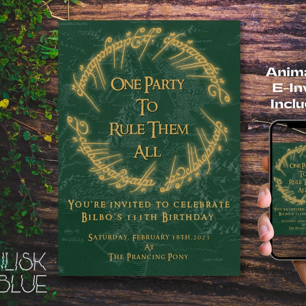 Lord of The Rings Inspired Party Invitation - One Party To Rule Them All - Animated -  Customized - Digital Download - Printable