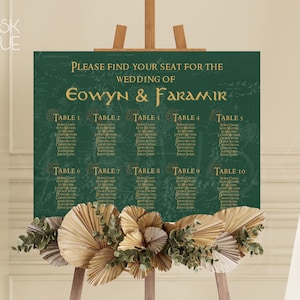 Grafieksjabloon fantasie tafel - tafelplan middeleeuwse bruiloft - Ring Lord Party Decorations - rustieke bruiloft - afdrukbaar groen feestdecor