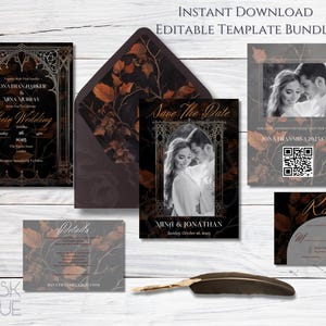 Dusk: Juego de invitaciones de boda góticas - Invitación de boda otoñal - Invitación de boda de vampiros oscuros y melancólicos - Boda de Halloween espeluznante - Save The Date