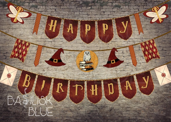 Printable Birthday Banner - Wizard Party Banner - Printable Bunting Flag Banner - Wizard Party Decoration - Magical Birthday Party Decor