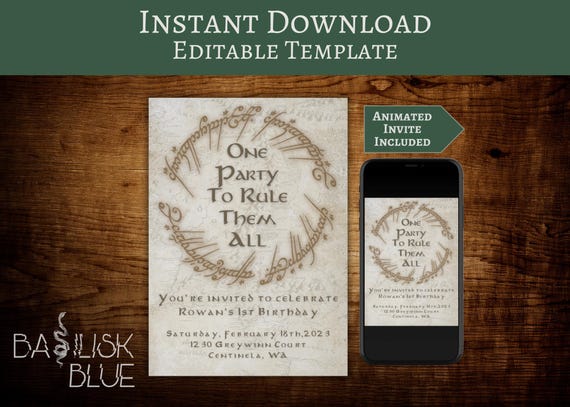 Fantasy Party Invitation - One Party To Rule Them All - Medieval Party Animated Invite - Elven Birthday Party Editable Template - Printable