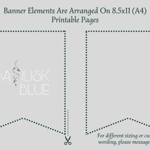 May include: Printable banner template with a dotted line border. The banner is shaped like a pennant and has the text "BASILISK BLUE" in white text. The template is designed to fit on 8.5x11 inch paper.