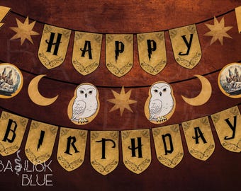 印刷可能な誕生日バナー - 魔法使いパーティーバナー - 印刷可能な旗バナー - 魔法使いパーティーデコレーション - 魔法の誕生日パーティーデコレーション